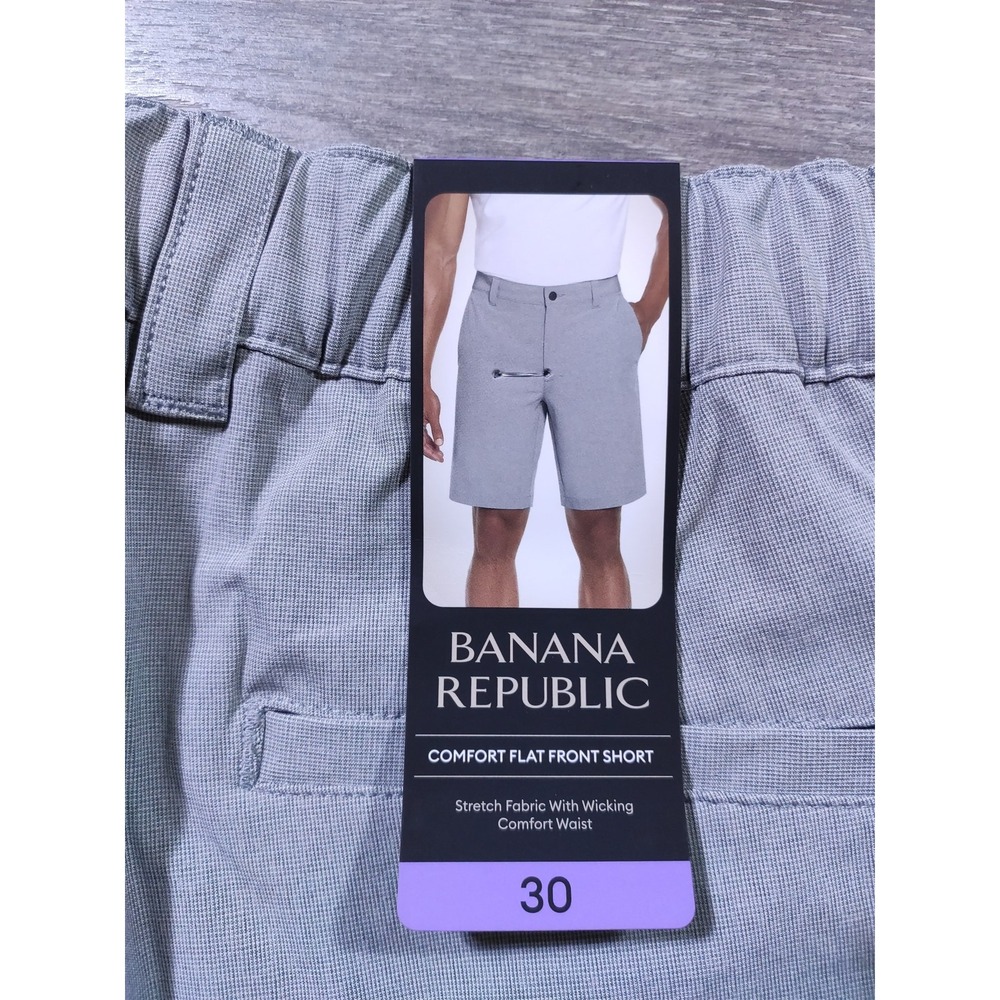 Banana Republic Comfort Flat Front Shorts Adult 30 Gray Stretch Chino Mens